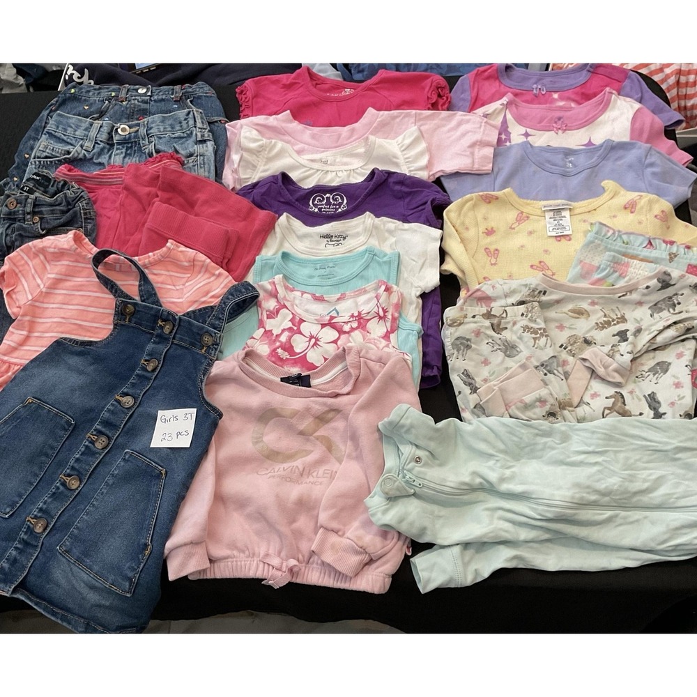 Mixed Brands 23pc Clothes Lot Girls 3T Multicolor Jeans Dress Hello Kitty PJs